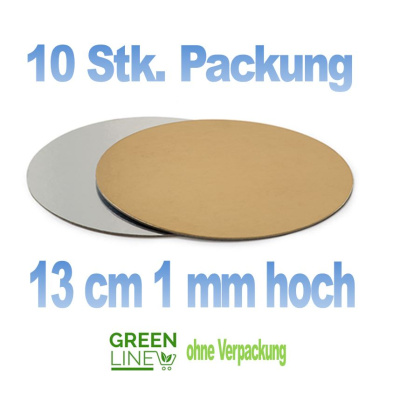 10 Stk. Pkg. gekoppelte Tortenplatte gold/silber - 13 cm rund -  1 mm d&uuml;nn - greenlline - zum Stapeln oder f&uuml;r Desserts