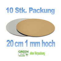 10 Stk. Pkg. gekoppelte Tortenplatte gold/silber - 20 cm rund -  1 mm d&uuml;nn - greenlline - zum Stapeln oder f&uuml;r Desserts