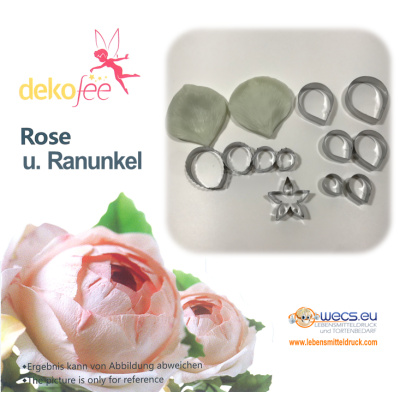 Rose und Ranunkel Ausstecher und Veiner Set von Dekofee 13  teilig 6 x Bl&uuml;tenblatt, 4 x Blattgr&uuml;n, 1 x Calyx, 2 x Vainer
