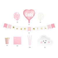 Baby M&auml;dchen Party Set - Baby Shower Its a Girl - Party Deko Set 49  teilig in der Deko Geschenk Tasche