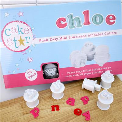 Cake Star Push MINI easy Cutter Set  - Kleinbuchstaben A bis Z  Gr&ouml;&szlig;e zw 1,3 und 1,7  cm