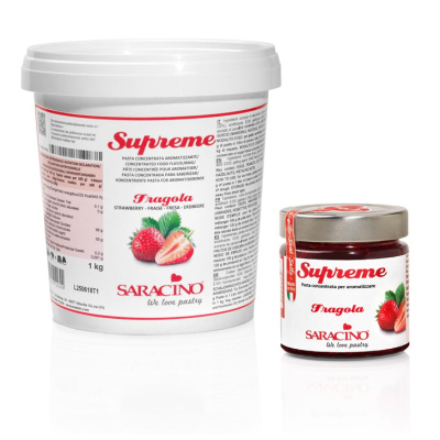konzentrierte Fruchtpaste Supreme Erdbeere  - Fragola zum Aromatisieren von Saracino 1 kg im wiederverschlie&szlig;baren Kunststsoffk&uuml;bel