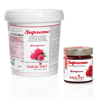konzentrierte Fruchtpaste Supreme Himbeere - Lampone  zum Aromatisieren von Saracino 1 kg im wiederverschlie&szlig;baren Kunststoffk&uuml;bel