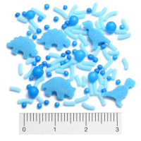 Dinos blauer Baby Mix 100 g Sprinkles von Saracino - Dinos, Prelen blau mittel und mini, Streusel