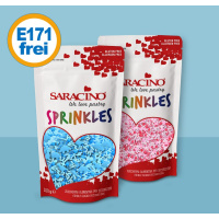 Rosa Baby Mix 100 g Sprinkles von Saracino - Schmetterline, Prelen pink mittel und mini, Streusel