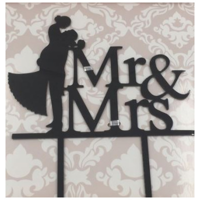 Acryl Topper Mr &amp; Mrs mit Brautpaar Hochzeit Silhouette  f&uuml;r Torten  15 x 16 cm  von Sweetkolor