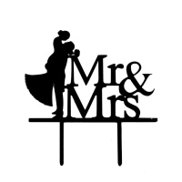 Acryl Topper Mr &amp; Mrs mit Brautpaar Hochzeit Silhouette  f&uuml;r Torten  15 x 16 cm  von Sweetkolor