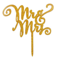 Acryl Topper Mr &amp; Mrs Gold Glanz Hochzeit  f&uuml;r Torten  15 x 16 cm  von Sweetkolor