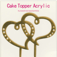 Acryl Topper Happy verschlungene Herzen  gold spiegelnd ca. 11  x 14 cm Gesamtl&auml;ng 17 cm - Hochzeit - Liebe - R&uuml;ckseite Silber