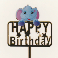 Acryl Topper Happy Birthday Elefant bunt gold ca. 11  x...