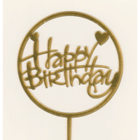 Acryl Topper Happy Birthday rund mit Herz gold ca. 11  x...