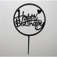 Acryl Topper Happy Birthday rund mit Herz schwarz ca. 11...