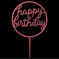 Acryl Topper Happy Birthday rund Fuchsia Pink ca. 11  x 11 cm Gesamtl&auml;ng 17 cm