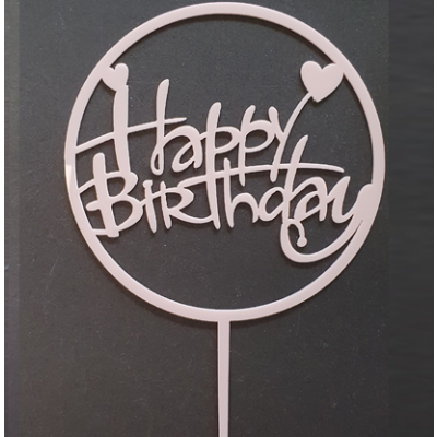 Acryl Topper Happy Birthday rund mit Herz rosa ca. 11  x 11 cm Gesamtläng 17 cm