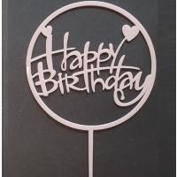 Acryl Topper Happy Birthday rund mit Herz rosa ca. 11  x 11 cm Gesamtl&auml;ng 17 cm