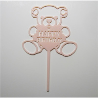 Acryl Topper Happy Birthday B&auml;r Rosa Pink  ca. 11  x...