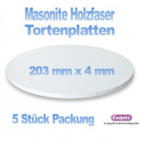 5er Packung weiss 20 cm x 4 mm (10&quot;) folierte Masonite (Holzfaser) TortenPlatte Cake board von Culpitt - auch f&uuml;r schwere Torten