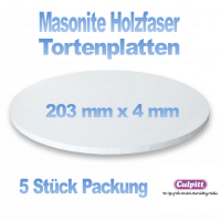 5er Packung weiss 20 cm x 4 mm (10") folierte Masonite (Holzfaser) TortenPlatte Cake board von Culpitt - auch für schwere Torten