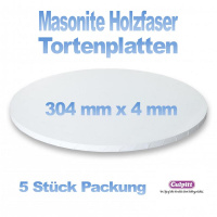 5er Packung weiss 30 cm x 4  mm (12 &quot;)  folierte Masonite (Holzfaser) TortenPlatte Cake board von Culpitt -  auch f&uuml;r schwere Torten