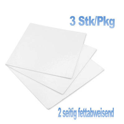 Tortenplatten 3 mm weiss 3 Stk. Packung  quadratisch 30  x 30 cm x 3 mm dick Cakecard von Cake-Masters - beidseitig fettabweisend