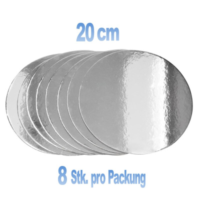 Torten Unterlagen Set d&uuml;nn 8 Stk. 20 cm 2,5 mm dick SILBER gl&auml;nzend  rund Silver Plate von  Cake-Masters