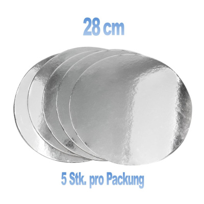 Torten Unterlagen Set d&uuml;nn 5 Stk. 28 cm 2,5 mm dick SILBER gl&auml;nzend  rund Silver Plate von  Cake-Masters