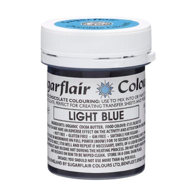 Schokoladenfarbe Hellblau - Light blue Chocolate Colouring von Sugarflair 35 g auf Bio Kakaobutterbasis