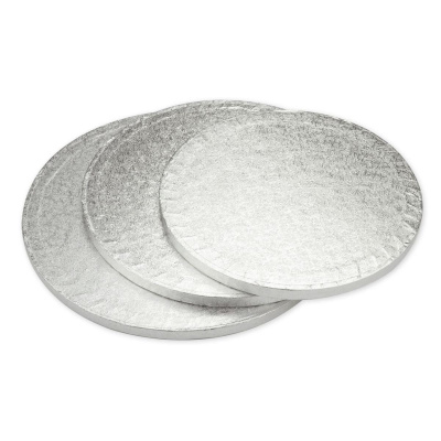 Cake Board rund silber 33 cm x 1,2 cm Cake Masters in Folie verpackt