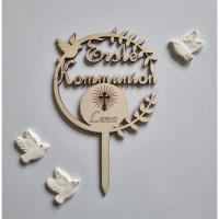 Erstkommunion Holz Torten Topper personalisierbar mit Taube und Hostie Durchmesser 12 cm
