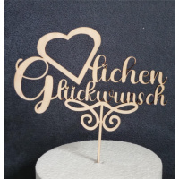 Herzlichen Gl&uuml;ckwunsch Holz Cake Topper Tortenstecker + das ausgeschnittene Herz gratis