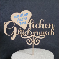 Herzlichen Gl&uuml;ckwunsch Holz Cake Topper mit Ihrem Wunschtext im Herz