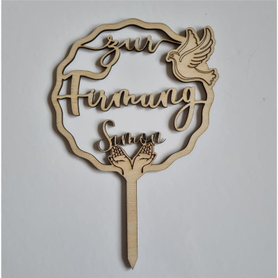 Firmung Holz Torten Topper mit Taube personalisierbar  mit Namen