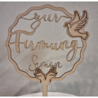 Firmung Holz Torten Topper mit Taube personalisierbar  mit Namen