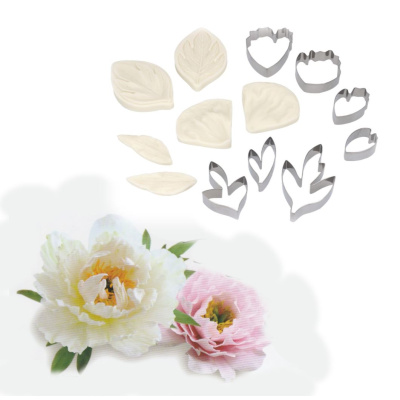 Pfingstrose Peony Edelstahl Ausstecher mit  Silikon Veinern Set 13-teilig von Dekofee