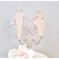 Hochzeit Holz Topper Tortenstecker mit Brautpaar und Herz mit Ornament - nicht personalisiert