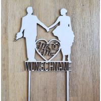Hochzeit Holz Topper Tortenstecker mit Brautpaar und Herz mit Ihrem Wunschnamen