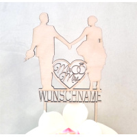 Hochzeit Holz Topper Tortenstecker mit Brautpaar und Herz mit Ihrem Wunschnamen