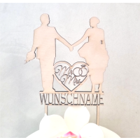 Hochzeit Holz Topper Tortenstecker mit Brautpaar und Herz mit Ihrem Wunschnamen