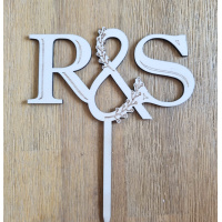 Initialen mit Ranken im  & Zeichen Holz Topper Tortenstecker für z.B. Hochzeit 13 cm