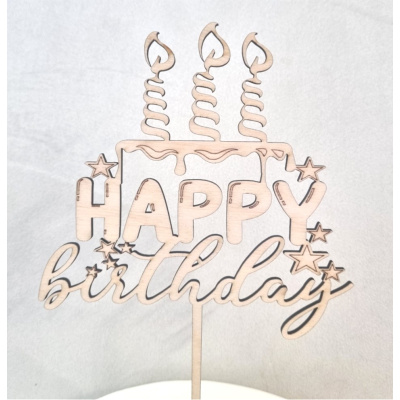 Geburtstag Happy Birthday Torte Holz Tortenstecker mit Gravur
