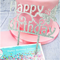 Acryl Topper Happy Birthday silber glitzernd mit...