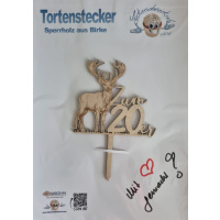 Hirsch Holz  stehend Tortenstecker graviert zum runden Geburtstag oder Jubiläum 40er