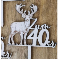 Hirsch Holz  stehend Tortenstecker graviert zum runden Geburtstag oder Jubiläum 70er