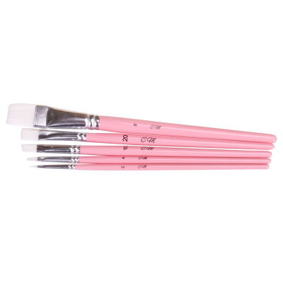 K&uuml;nstlerpinselset 5 teilig Flachpinsel mit rosa Griffen,  in Gr&ouml;&szlig;e  2, 4, 10, 20, Schr&auml;gpinsel Gr&ouml;&szlig;e 8