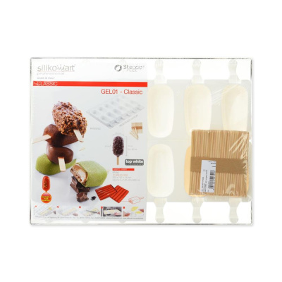 Classic Eis Creme Cakesicle Mould SET-  Silikomart Professional GEL01 - 2 Moulds f&uuml;r 12 St&uuml;cke gleichzeitig auf passendem Tablett + Eisstiele - auch zum Backen geeignet