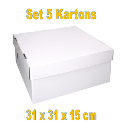 Set 5 x Tortenkarton 31 x 31 x 15 cm extra stabil zweiteilig von Cake Masters