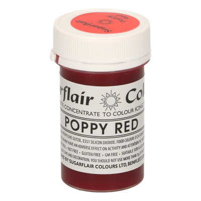 Paste Concentrate Poppy Red - Rot Mohn hoch konzentrierte Pastenfarbe 25 g von Sugarflair Tartranil - Neu E171frei - f&uuml;r Zuckerpasten, Icing, Buttercreme etc.