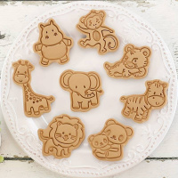 Tiere Zoo Ausstecher plus Präger Set 16 teilig - 8 Ausstecher und 8 Stempel, Löwe, Giraffe, Elefant, Hipo, Zebra, Tiger, Panda, Affe