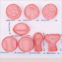 Sport Ausstecher plus Pr&auml;ger Set 16 teilig - 8 Ausstecher und 8 Stempel - Fussball, Tennisball, Football, Volleyball, Basketball, Baseball, Troph&auml;e, Pokal