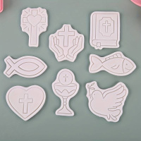 Symbole Religion Taufe, Kommunion, Firmung, Konfirmation  Ausstecher plus Pr&auml;ger Set 16 teilig - 8 Ausstecher und 8 Stempel